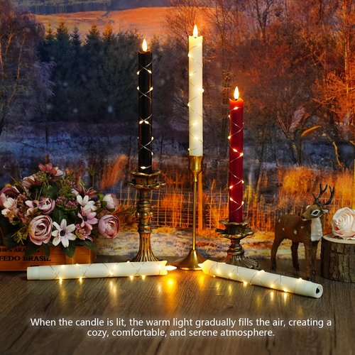 JINYANIA Flameless Taper LED Candles with Embedded Star String, Flickering Battery Operated Real Wax Candles with Remote Timer, 6pcs（0.78X9.64 Inch） for Romantic Ambiance and Home Decoration（Red）