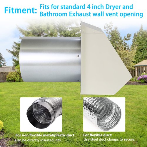 4" Dryer Vent Cover Outside,Dryer Exhaust Vent Cover Outdoor Dryer Vent Cover for Exterior Wall Vent Hood,Exterior Vent Cover for House Vent Range Hood AC Vent,Hooded Wall Vent with Screen&Damper