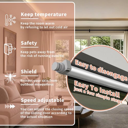 Self Sliding Door Closer, Self Closing Sliding Patio Door Closer, Suitable for 5-6 Feet Automatic Sliding Door, for Used in Patio, Balconies, Kitchens, Bathrooms, etc.