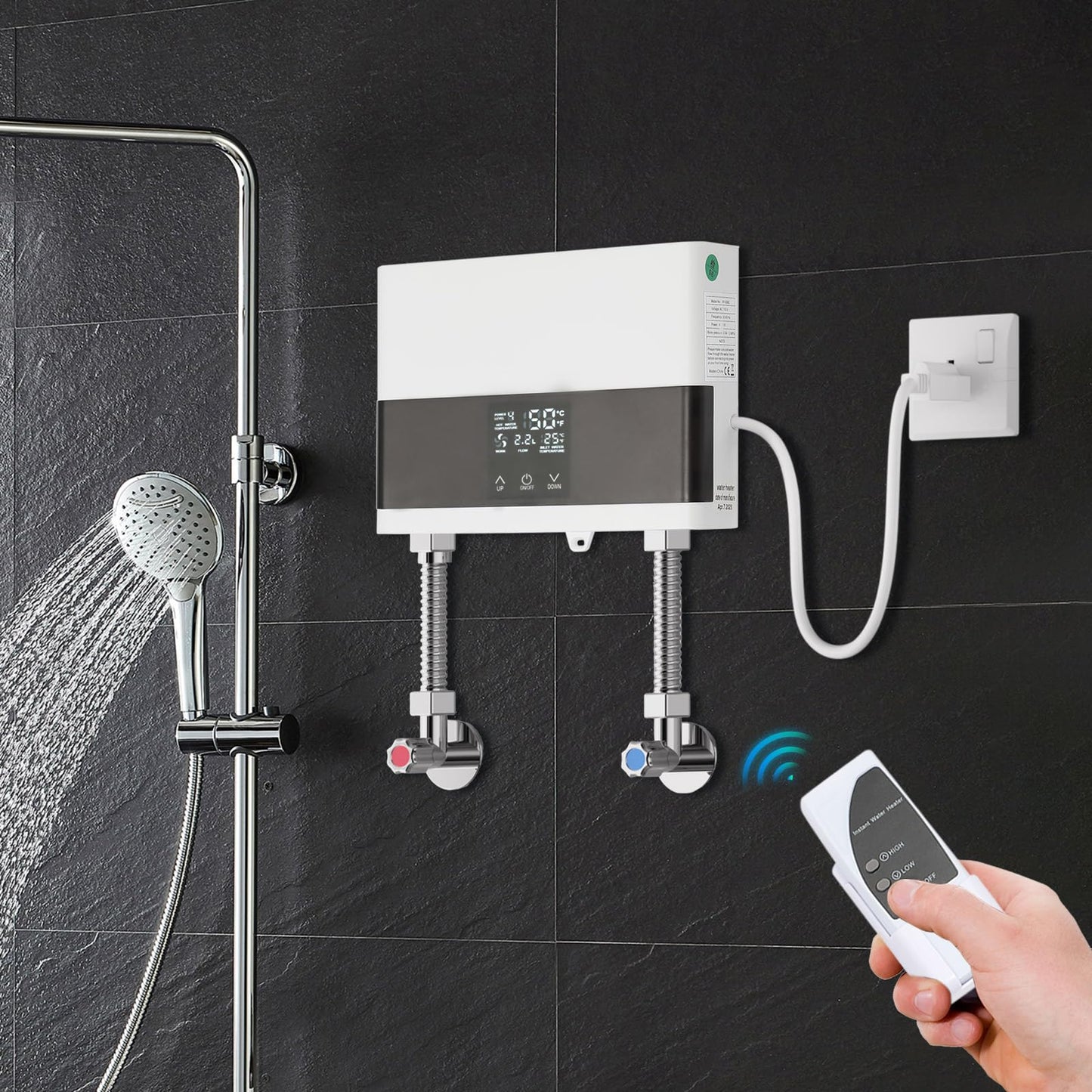 110V 4000W Mini Electric Tankless Water Heater for Home Kitchen Shower, Instant Hot Water Heater with Remote Control Digital Display, Constant Temperature & Space Saving Design