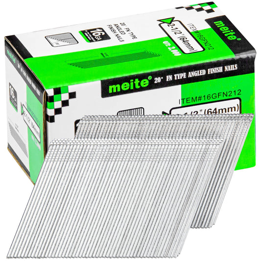 meite 16 Gauge 20 Degree Angled Finish Nails 2-1/2 Inch Leg Galvanized No-rust Finishing Nails for Finish Nailer Gun - Cabinet Crown Baseboard 4,000PCS