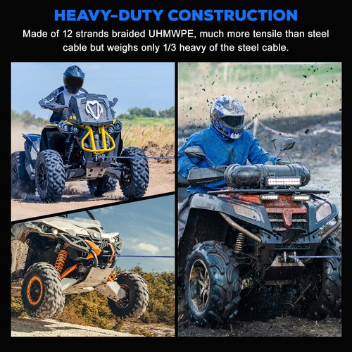 Synthetic Winch Rope Kit, 3/16" x 50ft 8500LBS Blue Winch Cable with Protective Sleeve, Forged Winch Hook, Rubber Stopper and Safety Pull Strap for ATV UTV