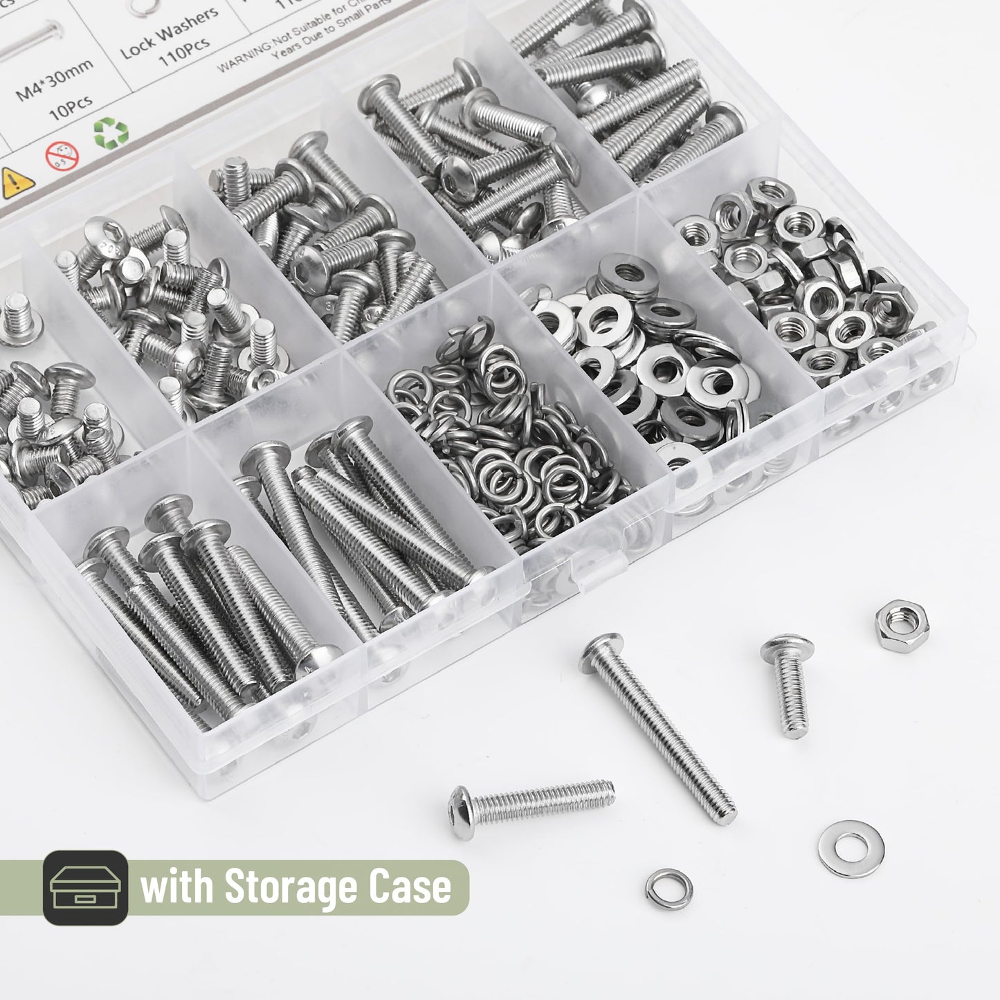 Mr. Pen- Nuts and Bolts Assortment Kit, 370 pcs, Stainless Steel, M4 Screws(7 Sizes 6-30mm) Button Head Socket Cap, M4 Bolts and Nuts Kit with Clear Storage Box