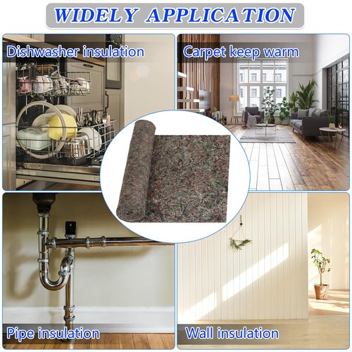 WUBOECE 2Pcs Dishwasher Insulation Blanket - Wall & Pipe Insulation, Sound Insulating Roll (Grey, 16 x 60 Inches)