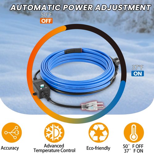 PROEZE 40ft Heat Tape for Water Pipes with Thermostat, for Pipe Freeze Protection, Self-Regulating Heating Cable, Keeps Water Flowing at -40°F, 120V,5W/ft,Pipe Heater for Home,Roof,Outdoor