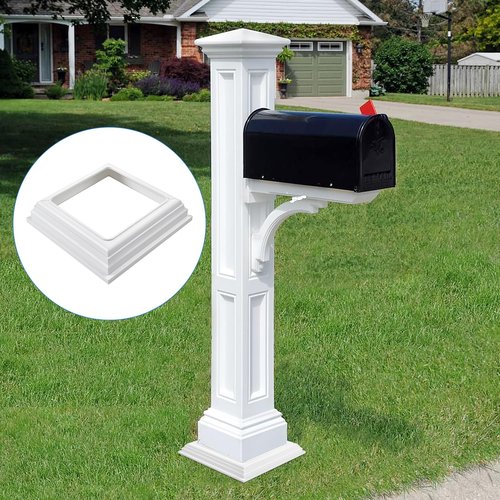 Aemygo 8 Pcs Vinyl Post Skirt, 4 Inch Split Style Post Base Cover White Post Sleeves Column Wraps for Porch, Fence, Stairs, Rails