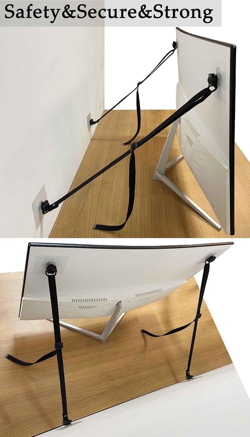 OeckuXIY 2 Pack Adjustable TV Safety Straps, No-Drill Adhesive Anti-Tip Furniture Anchors for Baby Proofing, Flat Screens Fix to Wall,Cabinet,Stand Or Desk, Earthquake Straps