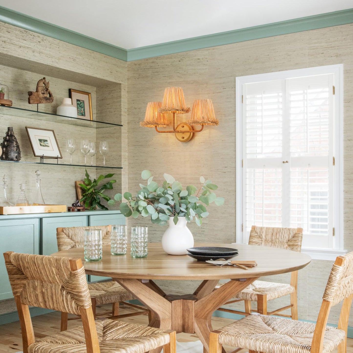 MhyTogn Boho Hand Woven Rattan Wall Sconces 3-Lights Wall Lamp Coastal Brass Wall Lights for Hallway Vanity Bedside Doorway, UL Listed