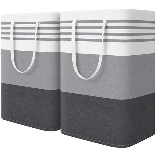 WOWBOX 2 Pack Laundry Baskets, Laundry Hampers, Freestanding Dirty Clothes Hampers with Reinforced Handles & Cross Stitch & Waterproof Coating, for Laundry Bedroom Bathroom Dorm,75L Grey