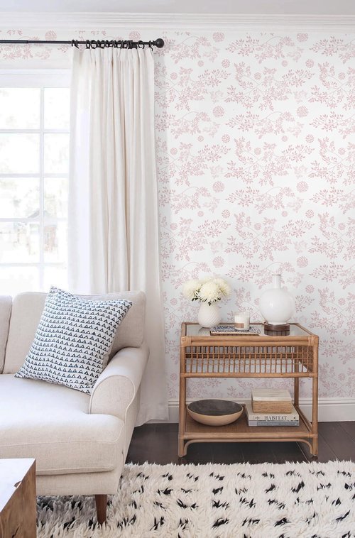 Heroad Boho Peel and Stick Wallpaper Pink Floral Contact Paper 17.3"x78.7" Leaf Wall Paper Removable Self Adhesive Wallpaper for Cabinet Bathroom Waterproof Nursery Decor Vinyl Papel Tapiz para Pared