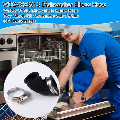 WD24X33918 Dishwasher Elbow Hose, Drain Circulation Sump Pump Hose with Clamps Kit Compatible with GE Dishwashers