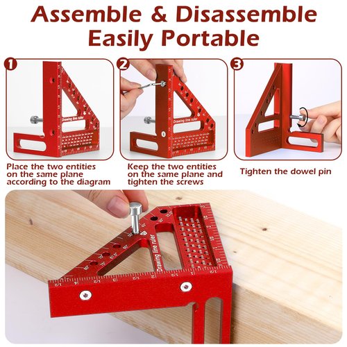 Aiwons 3D Multi-Angle Measuring Ruler -Precision Woodworking 3D Square Protractor 22.5-90 Degree and Miter Triangle Ruler - Aluminum Alloy Drawing Line Ruler for Engineer Carpenter and Craftsmen Red…