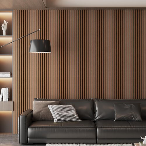 ZRJT 2 Panel Wood Slat Acoustic Panel 48" x24" for Sound Absorbing, Soundproof Wood Slat Panel Cover 16 Sq.Ft, 3D Fluted Sound Absorbing Paneling for Wall Decor, Living Room, Bedroom, Walnut