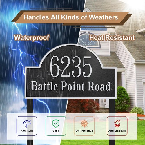 Large Address Plaque LAWN MOUNTED - Custom Address Sign,House Number Plaque Sign for Yard,Driveway,Ground,Garden Metal Option Weather Resistant With Stakes 13.4'' x 8.11'' (Style 6)