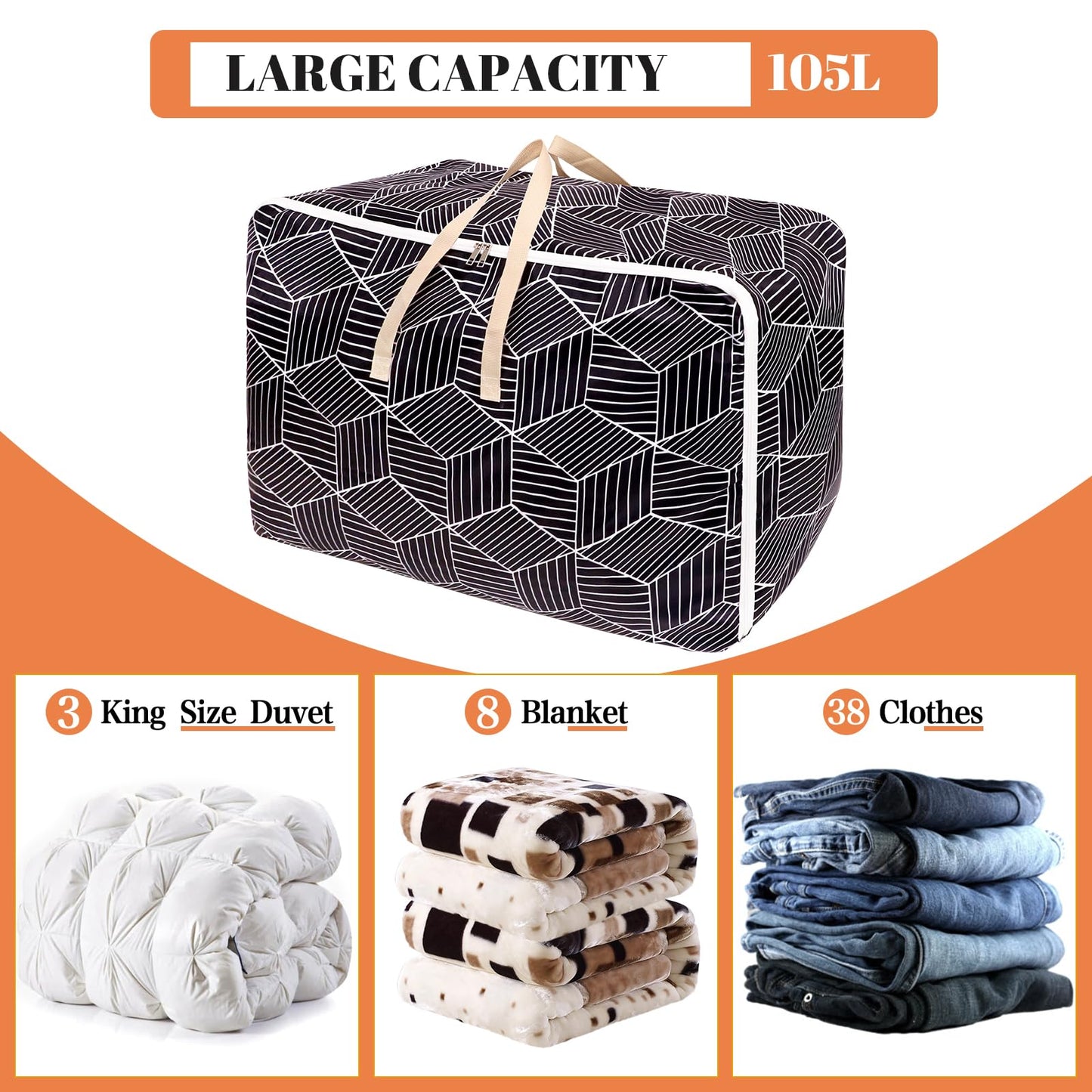 Dntorx 4 Pack Large Storage Bag, 28GAL Moving Bags with Zips Large Duvet Storage Bag Clothes Storage Bags Underbed Storage Box for Clothes, Pillows, Bedding, Blankets, Christmas Storage Containers