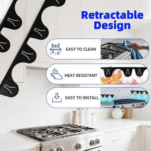2 Pack Black Stainless Steel Stove Counter Gap Cover, Heat Resistant Stove Gap Guard & Filler, Adjustable Range Trim Kit from 13.7" to 27.3", Easy Clean for Kitchen Counter Stove Gap Sealing