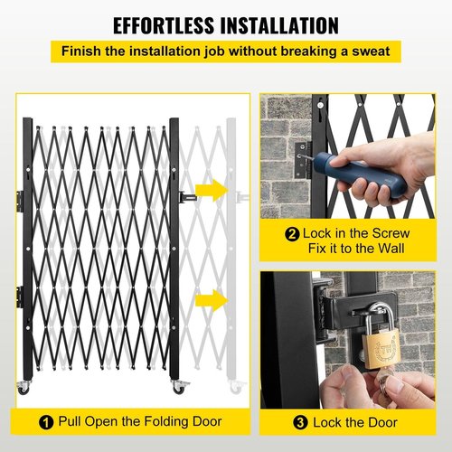 Single Folding Security Gate, 7.1'H x 7.9' W (85 x 95 inch) Folding Door Gate, Steel Accordion Security Gate, Flexible Expanding Security Gate, 360° Rolling Barricade Gate, Scissor Gate