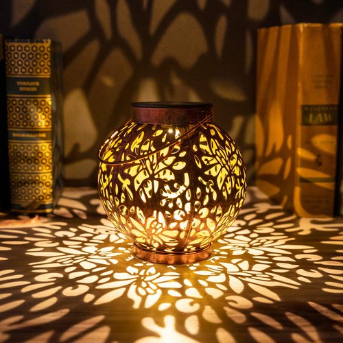 JOIEDOMI 2 Pack Outdoor Solar Hanging Lantern Lights, Waterproof Tabletop with Handle, LED Moroccan Lanterns, Metal Decorative Garden Solar Lights for Patio, Lawn, Porch, Backyard