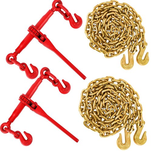 Chain Binder Kit 5/16"-3/8" 2Pcs, Ratchet Load Binders 9200 lbs Working Load Limit, G70 5/16"×10ft Heavy Duty Ratchet Binders and Chains with Grab Hooks for Truck, Tie Down, Hauling, Towing
