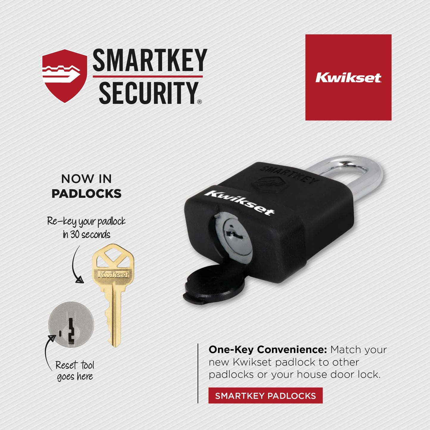 Kwikset SmartKey Re-Keyable Laminated Steel Padlock with Boron Carbide Shackle, with Weather Cover, Outdoor Gate and Storage Lock, 2 in Body, 1-1/2 in Shackle, 4 Pack Keyed Alike, Silver
