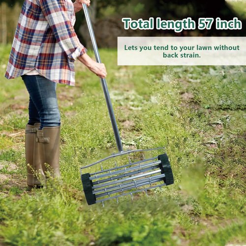 Heavy Duty Rolling Lawn Aerator,Rolling Lawn Aerator, Rotary Push Tine Spike Soil Lawn Aerator Gardening Tool with 3-Piece Long Steel Handle for Garden Yard Grass Maintenance,Garden Yard Rotary Push