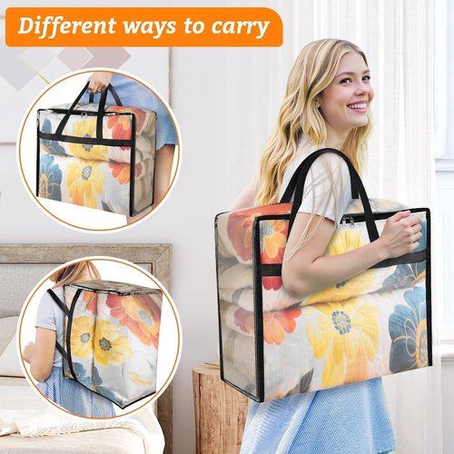 BlissTotes 4 Pack Clear Clothes Storage Bags, Under Bed Storage Containers, Foldable Blanket Storage Moving Bags with Sturdy Zipper and Handle for Clothing, Comforter, Bedding, Sheet (40L)