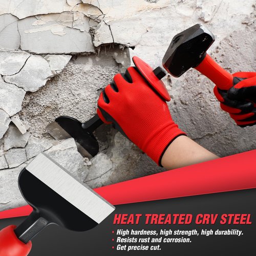 Rizom 8-Inch Rock Chisel, Ston Chisel with Hand Protection, Heavy Duty Masonry Chisel for Carving Scaling Breaking Hounding