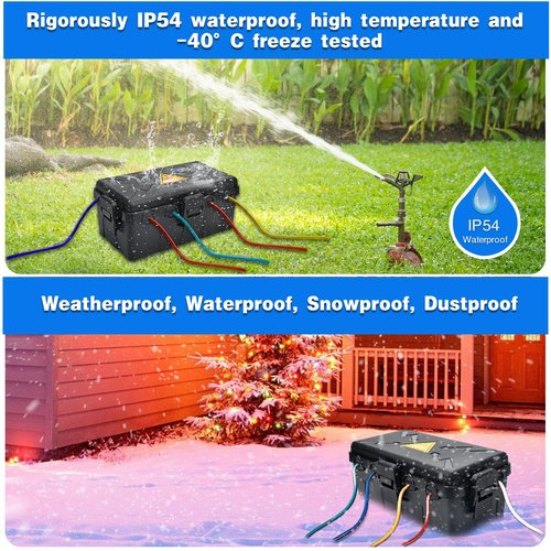 Hrensaw Medium Outdoor Electrical Box(10.6x5.5x4.5inch),Weatherproof Connection Box w/6 Cable Entry,IP54 Waterproof Extension Cord Cover Protect Power Strip,Timer,Plug,Holiday Lights,Black