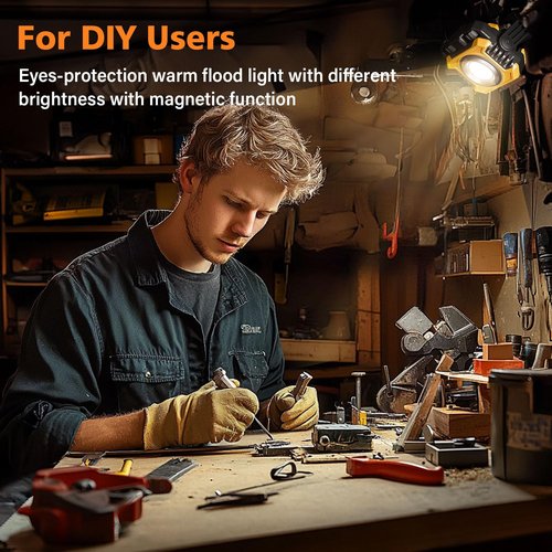 Samyoung 2 Pack Super Bright Rechargeable Work Light, 28 Hours Long Lasting Stepless 2700-8000K White Warm & Brightness Magnetic LED Work Light, Ultralight 360°Rotating Portable Light with Hook