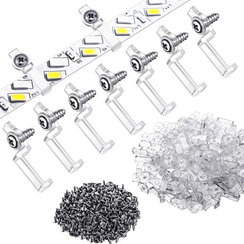 Mudder 300 Pieces LED Mounting Clips Light Bracket Strip, One Side Fixing Clips with Screws for Fixing 10 mm Wide 3528/5050 LED Light Strip(Transparent)