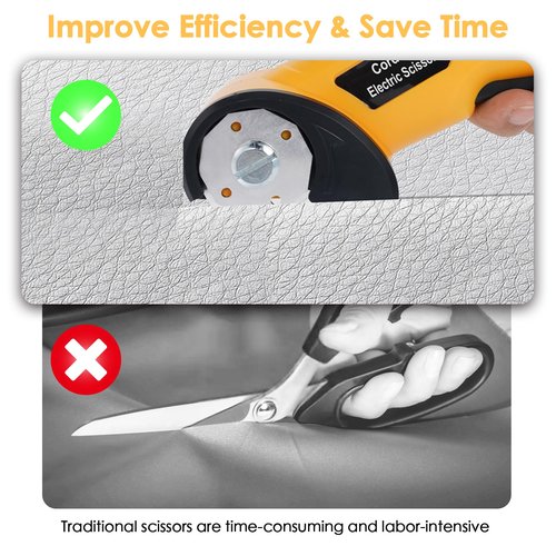 FATNSEAR Cordless Electric Scissors,4V Cardboard Cutter,Rechargeable Rotary Cutter for Cutting Cardboard,Leather,Packages,Plastic,with Safety Lock and Storage Box(Yellow)