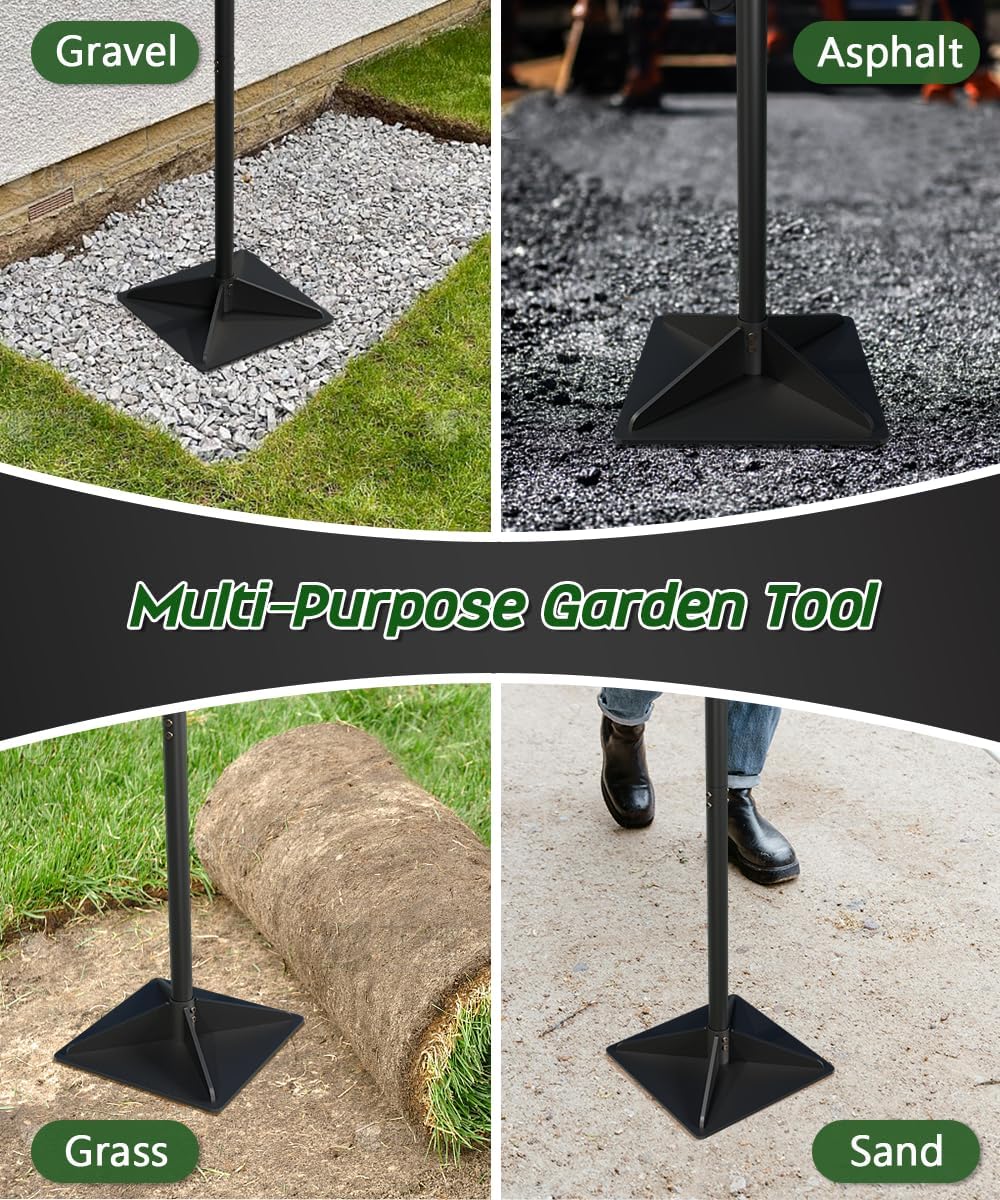 Garden Steel Tamper with 47 inch Adjustable Handle & Rubber Grip, 10" x 10" Heavy Duty Soil Tamper Tool for Ground & Gravel Leveling, Steel Dirt Compactor for Yard, Sand, Asphalt, Driveway