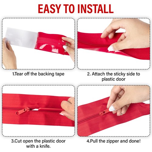 Heavy Duty Zipper Door for Dust Barriers,2 Rolls Self-Adhesive Dust Zipper for Plastic Sheeting,7ft x 3in Tarp Zipper Door for Greenhouses,Construction,Carpentry,Renovation,Wall Building