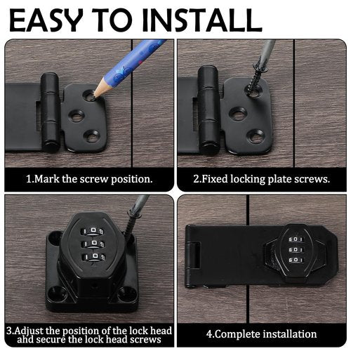 2 Pack Password Rotary Hasp Locks, Door Security Slide Latch Lock,Black Digit Combination Lock for Small Doors, Cabinets, Barn Door, Bathroom, Outdoor, Garage, Garden