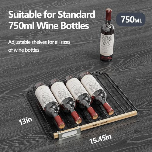 MOLINGDUN Wine Fridge, 33 Bottles Freestanding Wine Cooler, Intelligent Compressor, Frost Free, Glass Door, 41-64℉ Adjustable Digital Temperature Control, for Red, White, Champagne or Sparkling Wine
