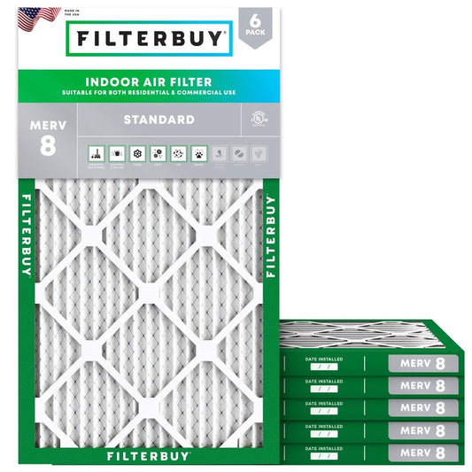 Filterbuy 15x30x1 Air Filter MERV 8 Essential Dust & Allergy Defense (6-Pack), Electrostatic Pleated HVAC AC Furnace Filters Replacement, Made in USA (Actual Size: 14.50 x 29.50 x 0.75)