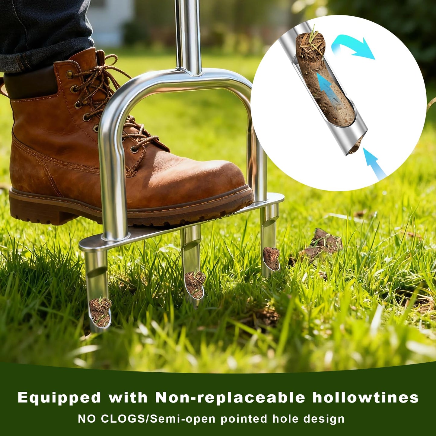 UeKeKicg Manual Core Lawn Aerator, Metal Aerator Lawn Tool with 3 Replaceable Hollow Tine - Semi-Assembled Yard Aeration Tool for Lawn Care, Lawn Aeration, Garden Tool, Revives Lawn Health