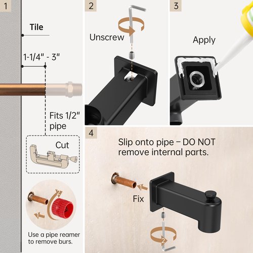 All Metal Tub Spout with Diverter, KES 5-3/8 Inch Bath Tub Faucet Replacement with Stainless Steel Extension Nipple, Black Shower Slip-on Bathtub Faucet for 1/2 Inch Copper Pipe, PTSN300-BK