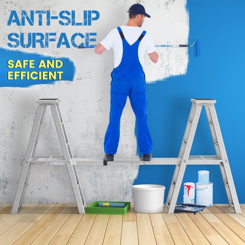 6'-9'5" Aluminum Work Plank, Nuvium Telescoping Plank Ladder Accessory Pro, 550 lbs Max Load, Fully Riveted Extension Plank with Carrying Strap (6'-9'5")