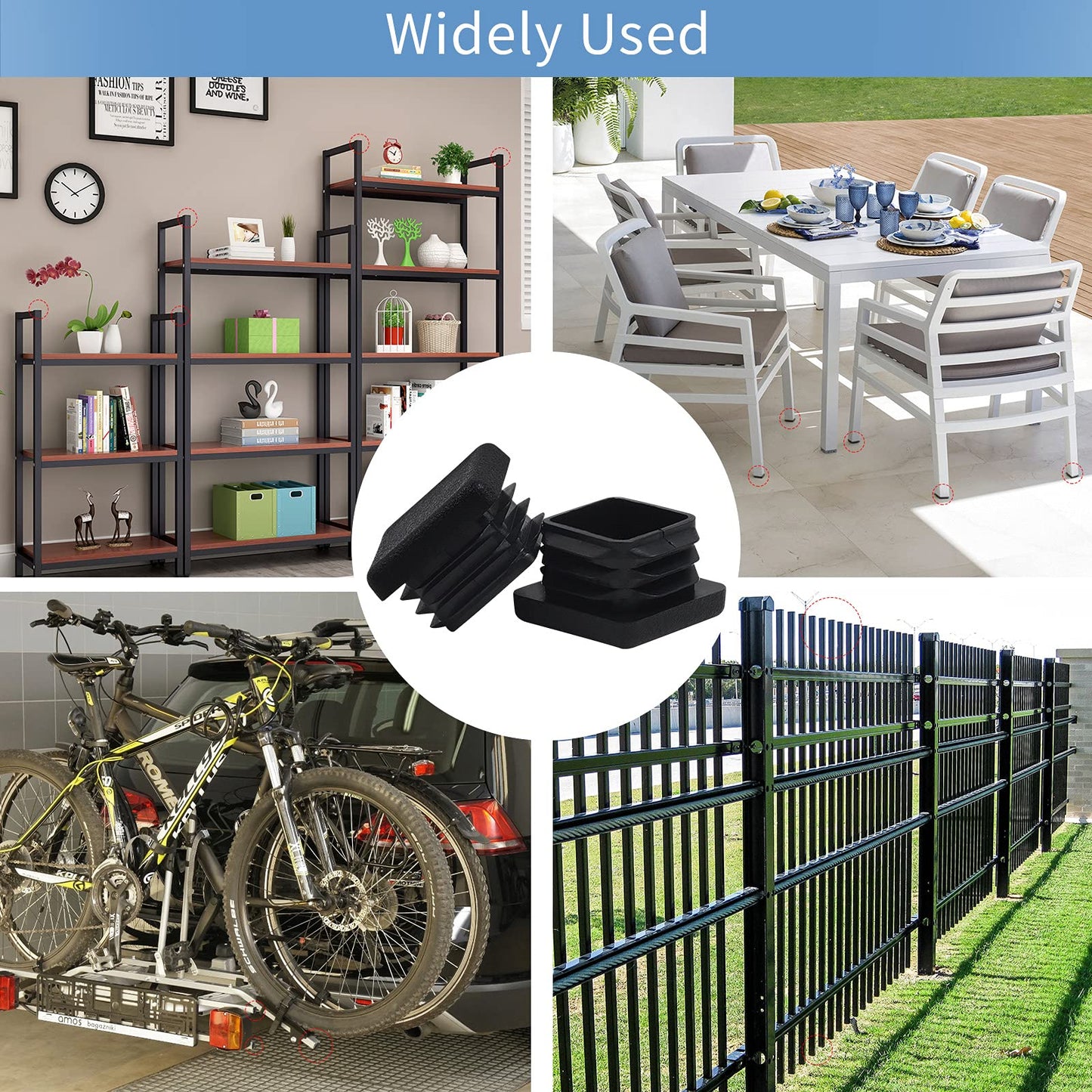 WZB 1 1x1 Square Tube End Cap Plastic Plugs 12 Pack, 1x1 1 Inch Square Tubing Plug 1x1 Tube End Caps Fence Post Pipe Cap Cover Tubing Insert Chair Glide Finishing Plugs, Black