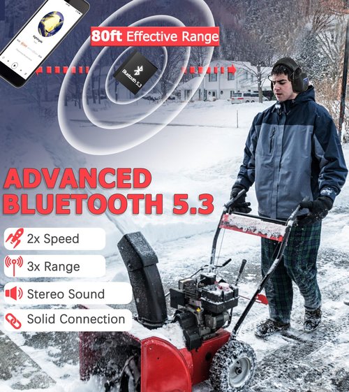 PROHEAR 037 Bluetooth 5.3 Hearing Protection Headphones with Rechargeable 1500mAh Battery, 30dB SNR Safety Noise Reduction Ear Muffs 120H Playtime for Mowing, Workshops, Snowblowing - Black