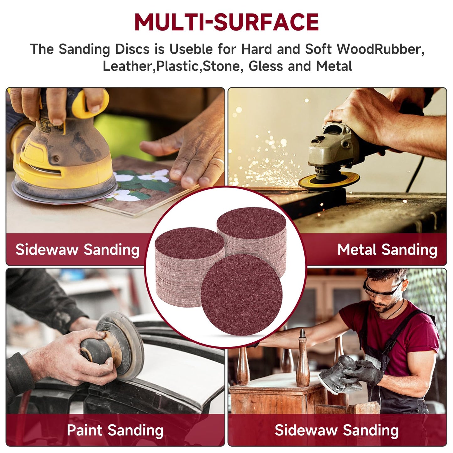 POTUINOM 5 Inch No Hole Sanding Disc 80 Grit,Hook and Loop Sand Paper for Random Orbital Sander 100 PCS