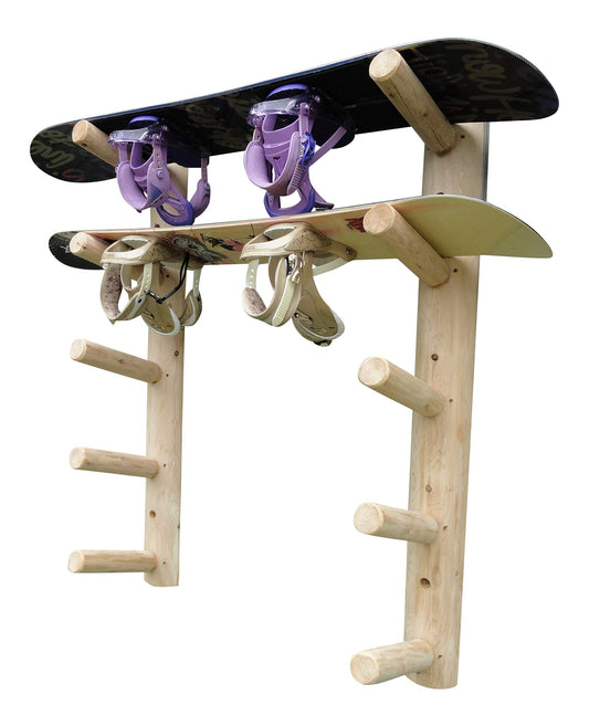 5-Place Wall-Mounted Skis/Snowboard Log Rack - Poles & Ski Wall Mount, Snowboards Wall Rack, Indoor & Outdoor Ski Holders for Walls, Hangers for Skis Indoor Storage - Unfinished