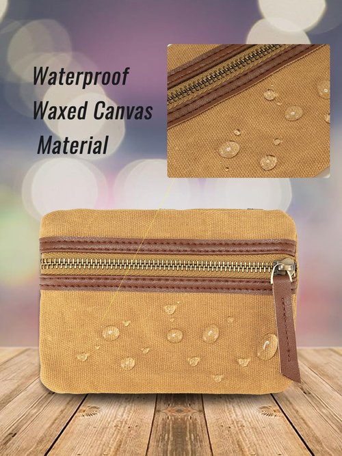 Sayram SP4 EDC Pouch, Waxed Canvas Compact EDC Pocket Organizer, Zippered Pocket Pouch for Men, Mini EDC Organizer for Change, Notebook, Tactical Pen, Flashlight (Oil Wax Brown)