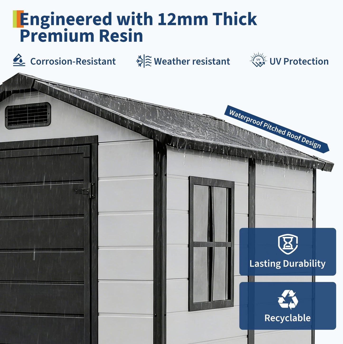 4x6 ft Outdoor Storage Shed with Floor, Plastic Resin Garden Shed with Window & Lockable Door, Tool Shed for Patio, Backyard, Lawn Mower, Bike Storage