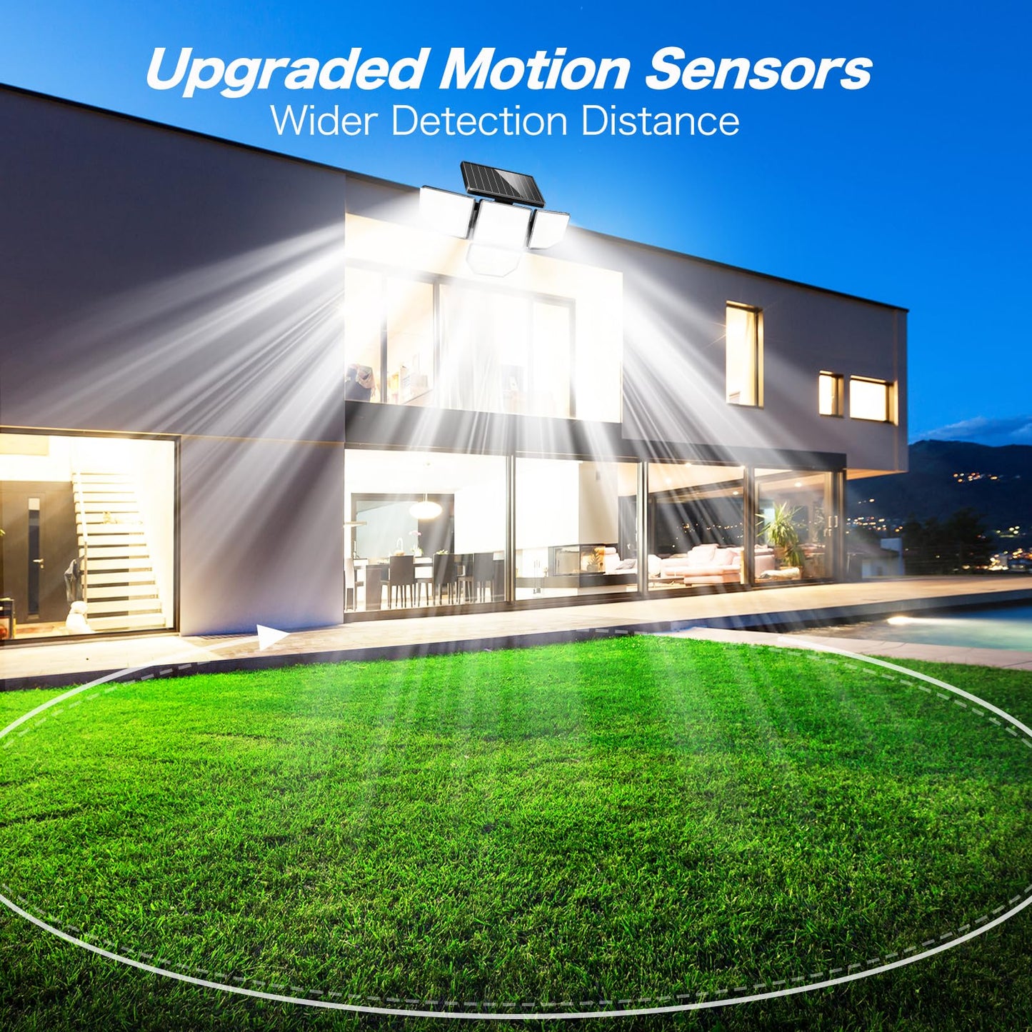 Adewalk 3000LM Outdoor Solar Light - Upgrade 4 Heads 188 LED Solar Motion Sensor Outdoor Lights, IP65 Waterproof Powered Light for Home Darkroom Backyard