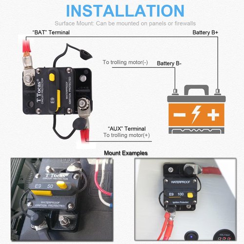 T Tocas 3/8" Studs 200 Amp Circuit Breaker with Manual Reset for Automotive RV Marine Car Audio Solar Battery System 12V - 48V DC | Waterproof IP67,Surface Mount, 200A