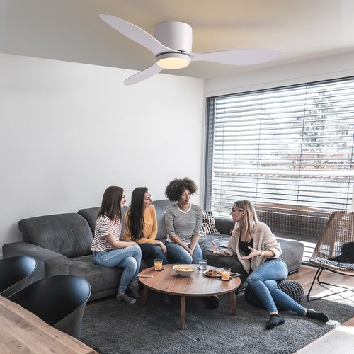 Nuoqiso 42 Inch Flush Mount Ceiling Fans with Lights and Remote Control, White Low Profile Ceiling Fan for Bedroom, Living Room,Office,Kitchen,Patios Indoor and Outdoor Use