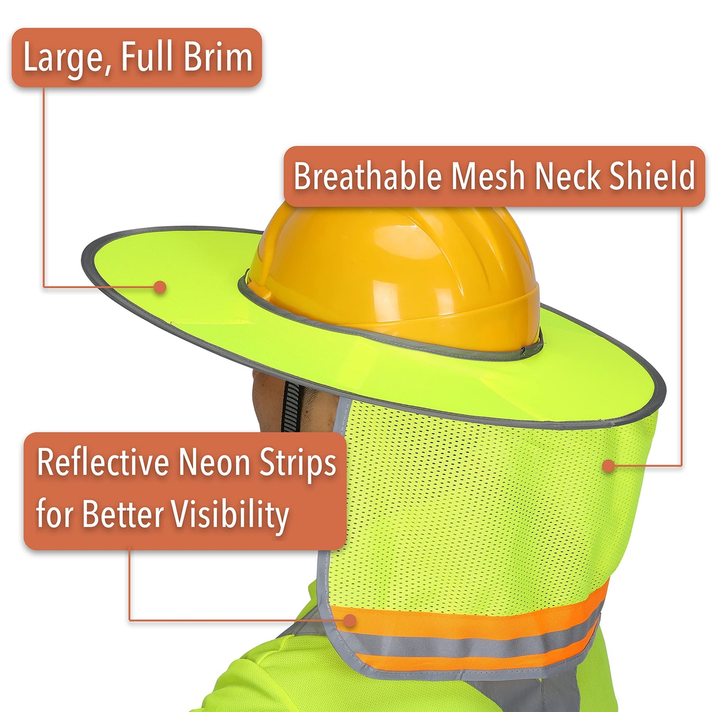 UNCO- Hard Hat Sun Shield, Yellow, Full & Standard Brim Mesh Sunshade