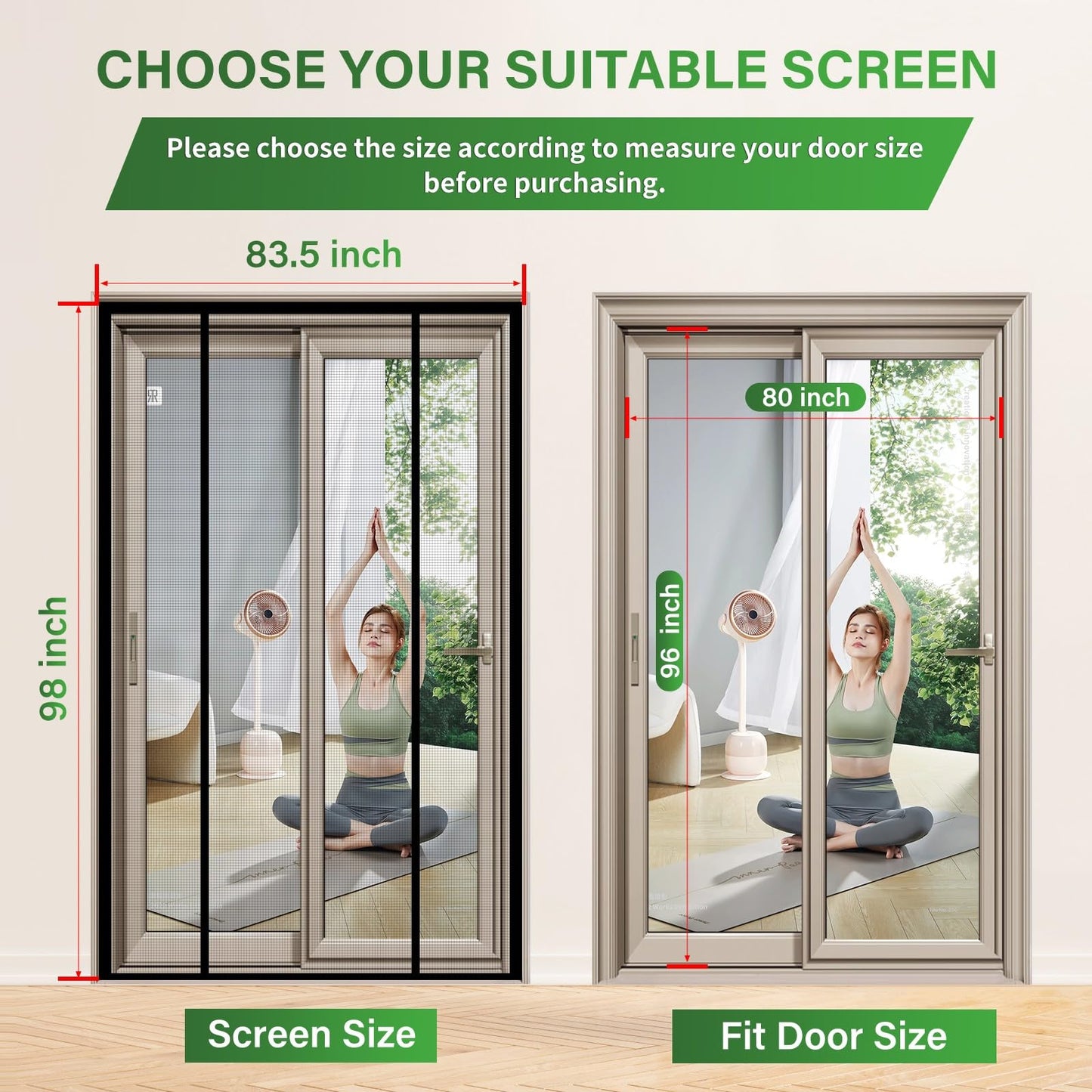 Digram Magnetic Screen Door Upgraded polyethylene Terephthalate Mesh,Double Door Screen Magnetic Closure for Sliding Door,Patio Door,Fit Door Size 80" X 96"